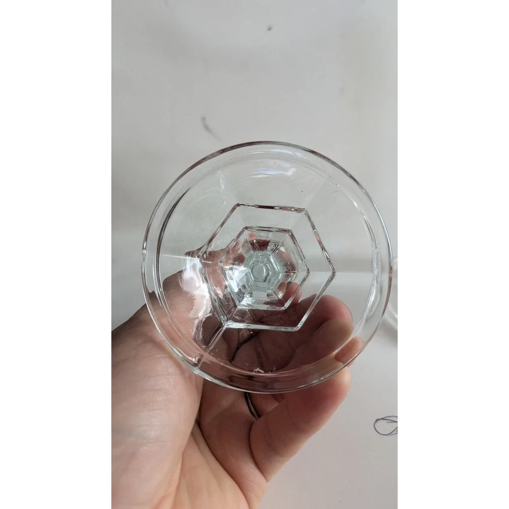 Set of 3 Clear Glass Candlestick Holders Hexagonal Stem Taper Trio